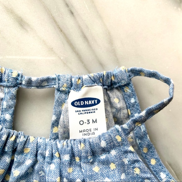 Old Navy•NWT•Bubble Romper•Softened Washed Chambray with Pale Yellow/White•0-3 M - Picture 5 of 9